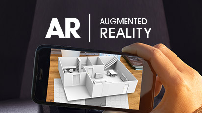 AR (Augmented Reality): A smartphone showing virtual content overlaid on a camera view of the real world